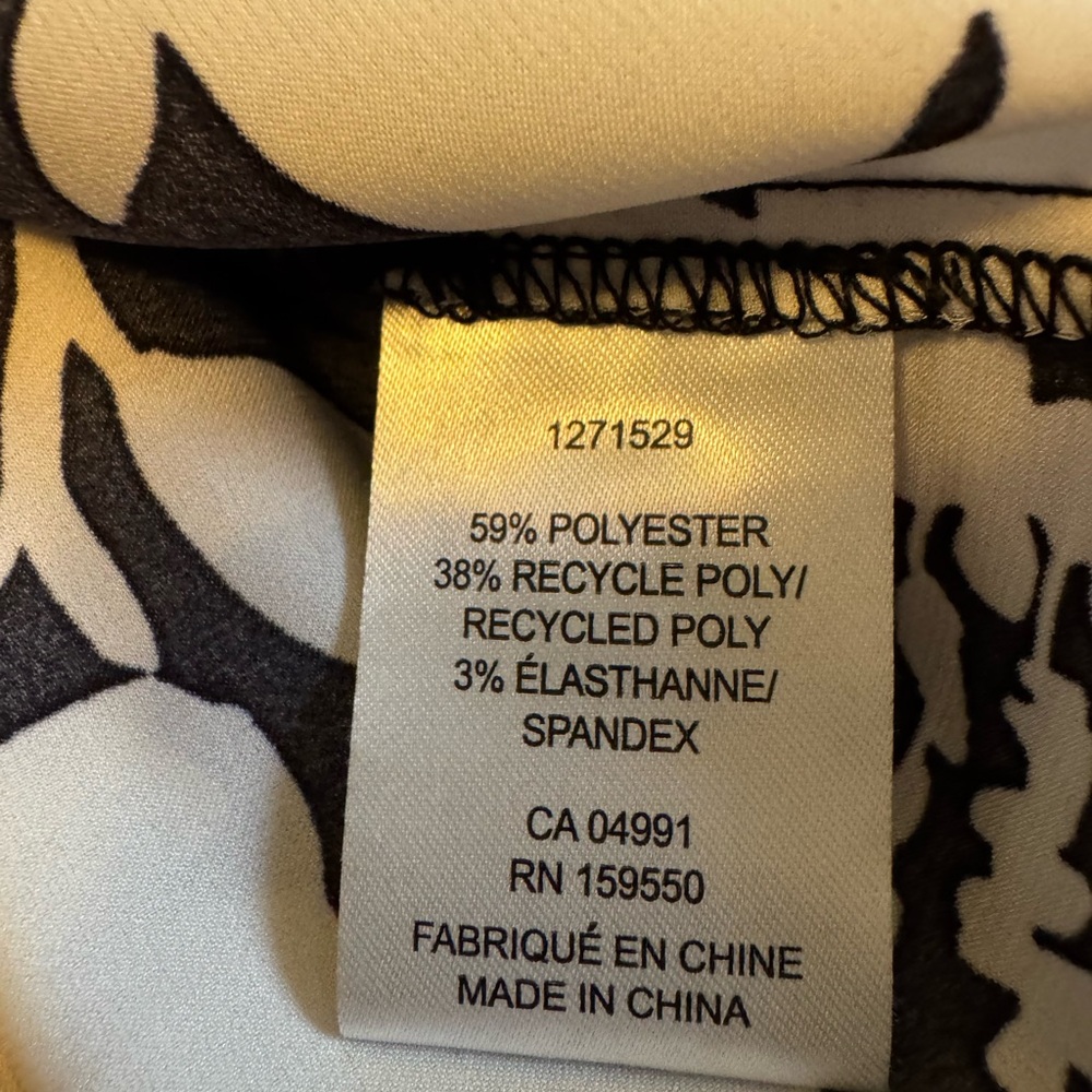 Floral Black and White Women's SILK Top - Picture 4 of 5